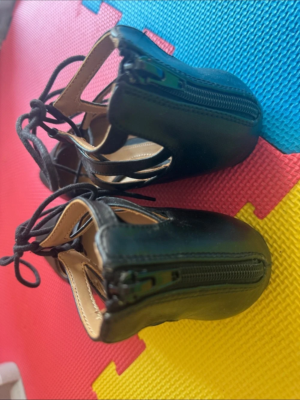 new directions Black Lace-Up Pointed Toe Flats